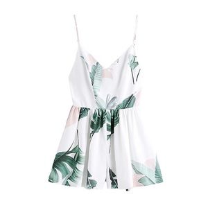 Women’s BoHo Floral Palm Print V-neck Shor…